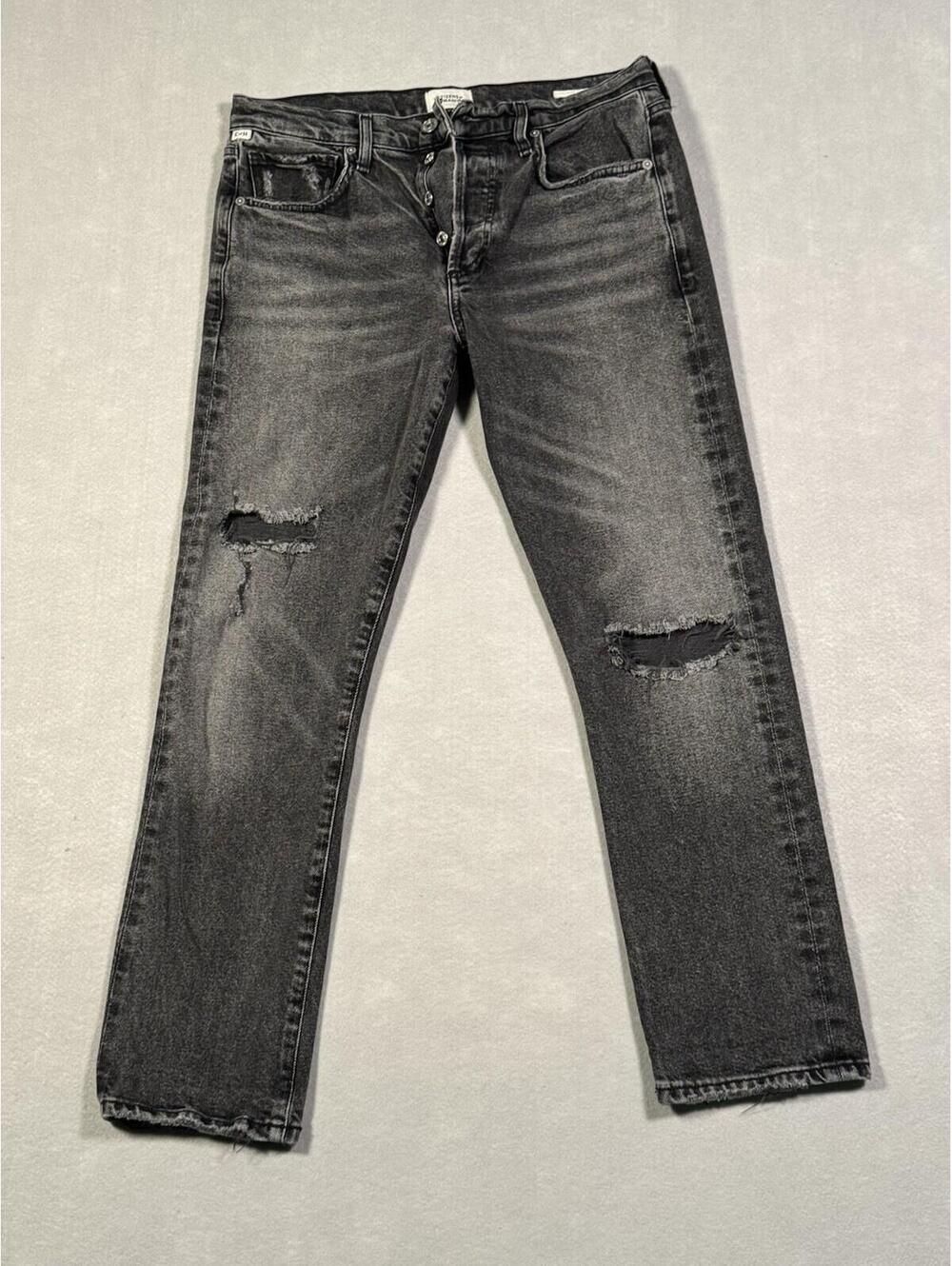 Citizens of Humanity Women's Gray Denim Jeans Distressed Button Fly Relaxed Str…